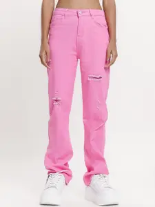 FREAKINS Women Slim Fit High-Rise Mildly Distressed Pure Cotton Jeans