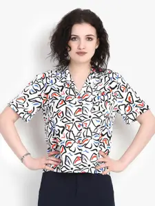 putsum Cuban Collar Animal Printed Cotton Casual Shirt