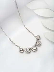 SILBERRY 925 Sterling Silver Rhodium-Plated Cubic Zirconia Necklace