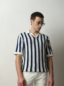 SELECTED Striped Polo Collar Cotton T-shirt