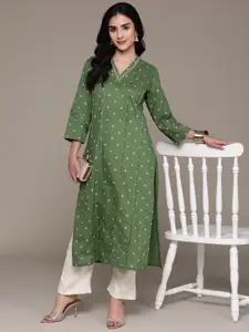 Readiprint Geometric Printed Beads & Stones Pure Cotton Kurta