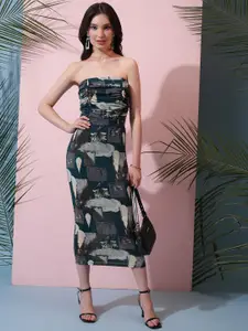 Tokyo Talkies Abstract Printed Sheath Midi Dress