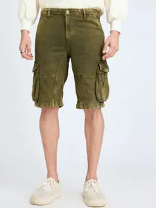 FREAKINS Men Washed High-Rise Pure Cotton Cargo Shorts