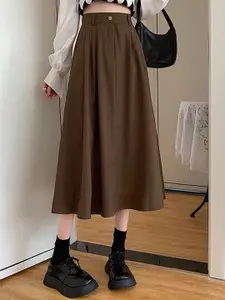 LULU & SKY Pleated Detailed Flared Midi Skirt