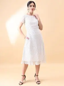 PowerSutra Polka Dots Printed Georgette A-Line Midi Dress