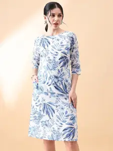 PowerSutra Floral Printed Boat Neck Cotton A-Line Dress