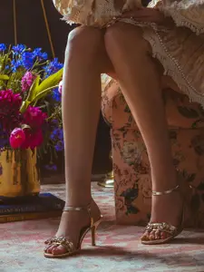 Saint G Embellished Open Toe Leather Stiletto Heels