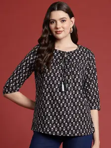 all about you Ethnic Motifs Print Pure Cotton Pleated Short Kurti