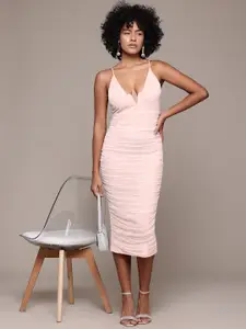 bebe Ruched Sheath Midi Dress