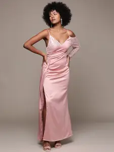 bebe Future Glam Satin Finish Maxi Dress