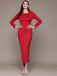 Bebe Future Glam High Slit Backless Bodycon Embellished Maxi Dress