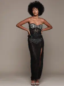 bebe Party Embellished Fringed Maxi Dress