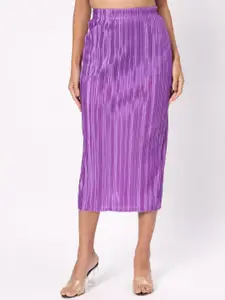 DEPANO Striped Slit Straight Midi Skirt
