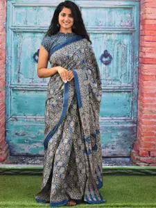 JALTHER Ajrak Block Printed Pure Cotton Block Print Saree