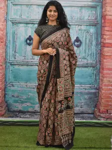 JALTHER Ajrak Block Printed Pure Cotton Block Print Saree