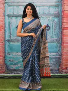JALTHER Ajrak Block Pure Cotton Block Print Saree