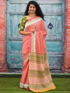 JALTHER Floral Pure Cotton Block Print Saree