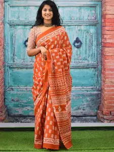 JALTHER Ajrak Block Pure Cotton Block Print Saree