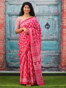 JALTHER Ethnic Motifs Pure Cotton Block Print Saree