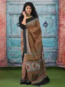 JALTHER Ajrak Printed Pure Cotton Block Print Saree