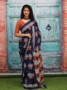JALTHER Ethnic Motifs Pure Cotton Block Print Saree