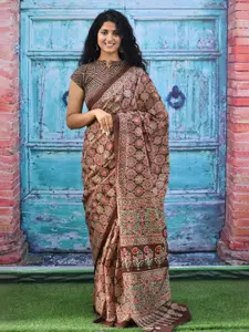 JALTHER Ajrak Block Pure Cotton Block Print Saree