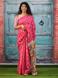 JALTHER Ajrak Block Pure Cotton Block Print Saree