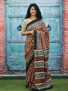 JALTHER Floral Printed Pure Cotton Block Print Saree