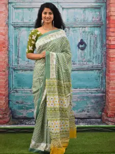 JALTHER Ajrak Block Printed Pure Cotton Block Print Saree