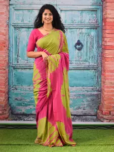 JALTHER Tie and Dye Cotton Block Print Saree