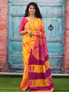 JALTHER Tie and Dye Cotton Block Print Saree