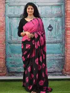 JALTHER Tie and Dye Cotton Block Print Saree