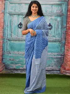 JALTHER Polka Dot Cotton Block Print Saree
