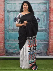 JALTHER Colourblocked Pure Cotton Half and Half Block Print Saree