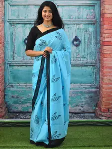 JALTHER Floral Pure Cotton Block Print Saree
