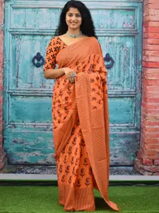 JALTHER Paisley Pure Cotton Block Print Saree