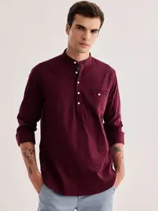 Red Flame Band Collar Pure Cotton Straight Kurta