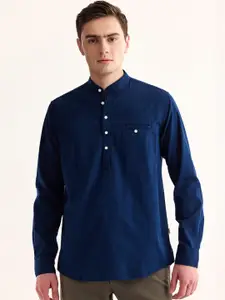 Red Flame Band Collar Pure Cotton Straight Kurta