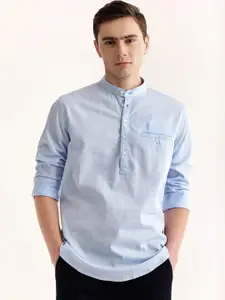 Red Flame Band Collar Straight Pure Cotton Kurta