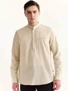 Red Flame Band Collar Long Sleeve Cotton Kurta