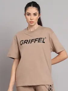 GRIFFEL Typography Printed Drop Shoulder Sleeves Cotton Oversized T-shirt