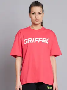 GRIFFEL Typography Printed Drop Shoulder Sleeves Cotton Oversized T-shirt