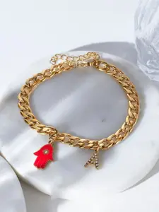 DressBerry Red Women 18K-Gold-Plated Stone Studded Link Bracelet