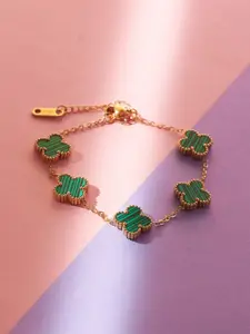 DressBerry Green Women Stone Studded Metal Link Bracelet