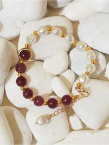 DressBerry Gold-Toned & White Artificial Beads Wraparound Bracelet
