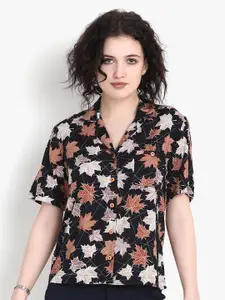 putsum Floral Printed Cuban Collar Casual Shirt