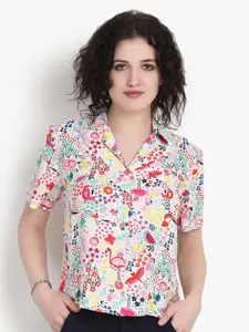 putsum Floral Printed Cuban Collar Casual Shirt