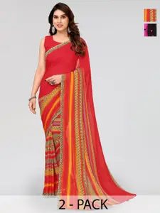 ANAND SAREES Selection Of 2 Polka Dot Printed Georgette Saree
