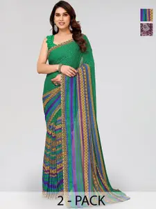 ANAND SAREES Selection of 2 Striped Printed Sarees
