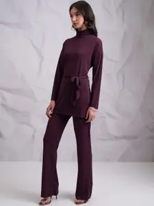 Tokyo Talkies Purple Ribbed Longline Top With Trouser